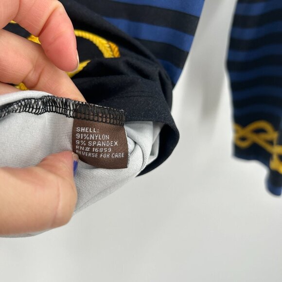 J. MCLAUGHLIN Navy Blue Yellow Nautical Rope Striped Print Long Sleeve Shirt XS - Picture 5 of 5